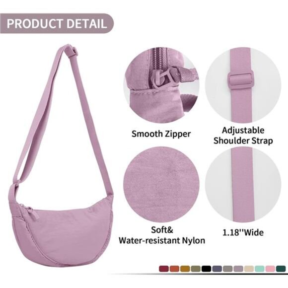 Small Nylon Crescent Crossbody Bag Violet - Picture 3 of 6